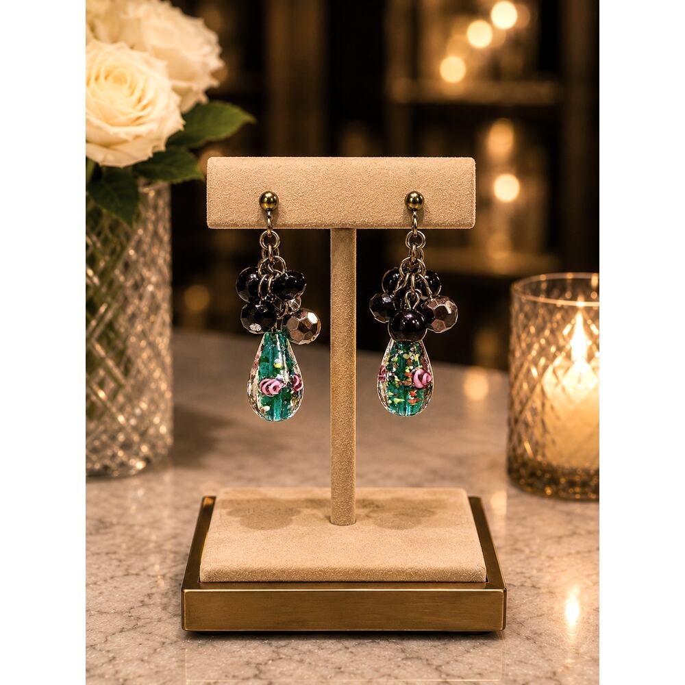 Murano Inspired Lampwork Glass Crystal Earrings